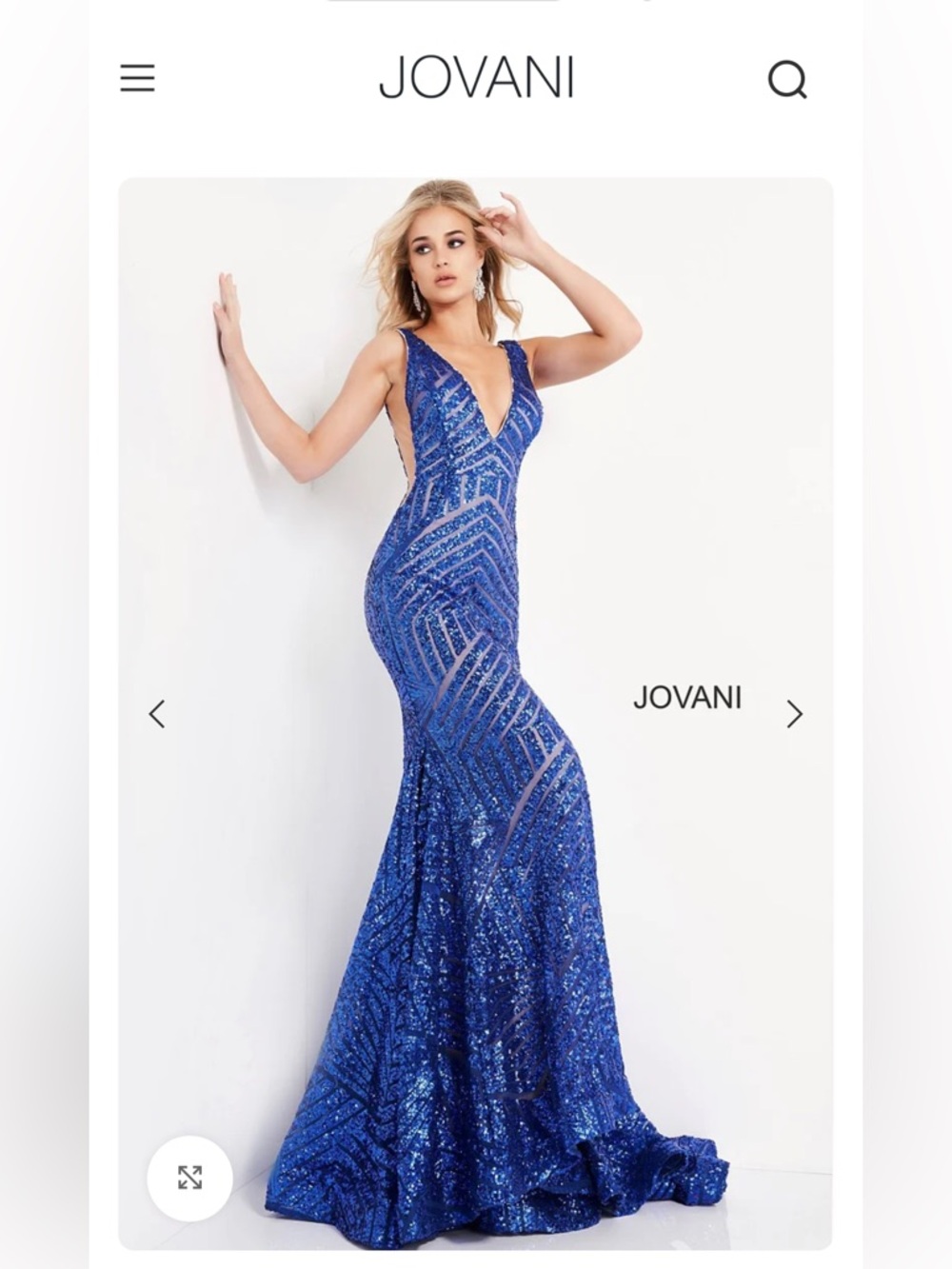 Jovani Cobalt Blue Sequined V-Neck Mermaid Dress